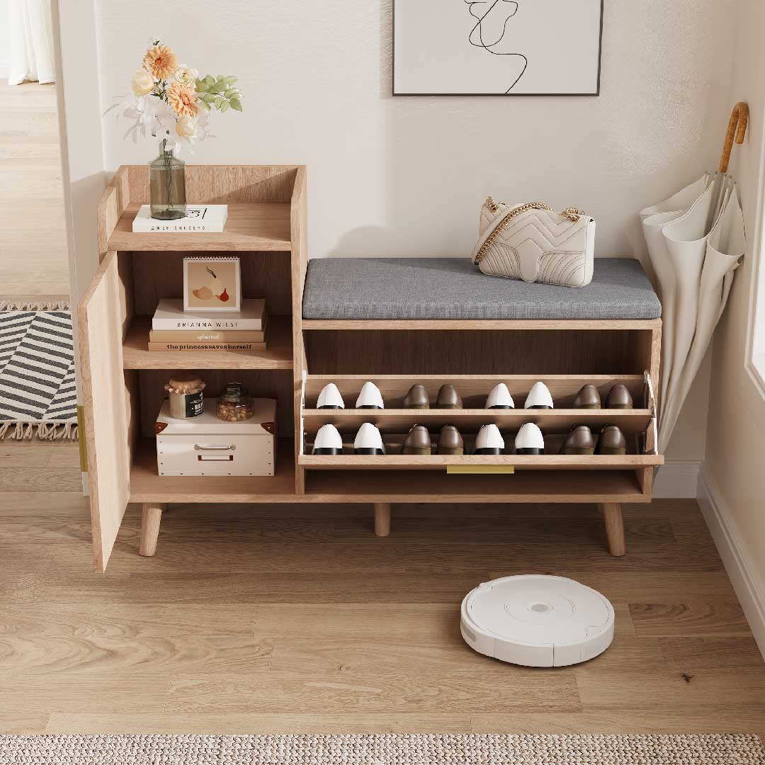Yelenaro Schuhbank mit Sitzpolster und offenem Schuhfach, ideal für Flur und Eingangsbereich