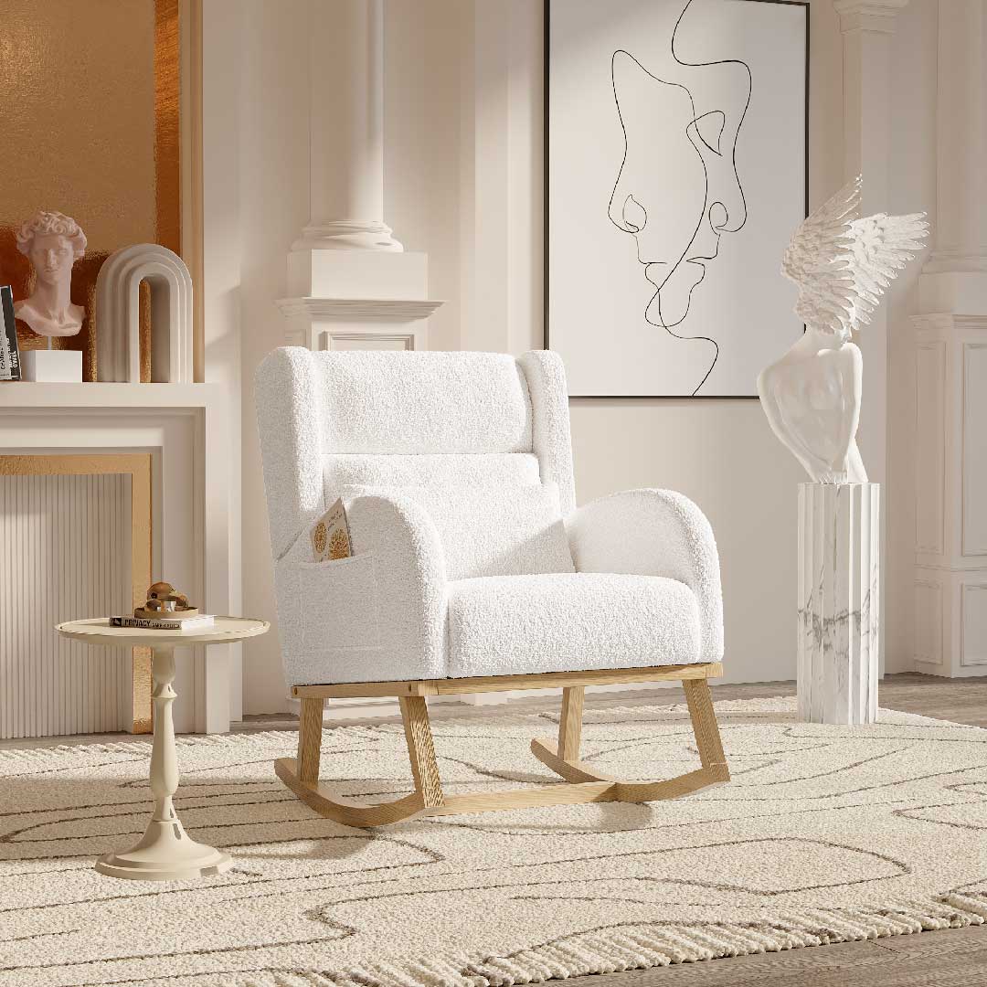 Yelenaro Schaukelstuhl mit Kissen – Teddy Relaxsessel aus Holz & Samt und ergonomisch