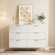 Yelenaro Kommode Weiß mit Goldgriffen und Rillen-Design, moderne 6-Schubladen-Kommode im eleganten Wohnraum, stilvoll und platzsparend