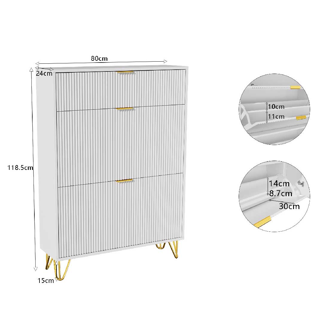 Maße Schuhschrank 80 cm breit, 24 cm tief, 118,5 cm hoch – ideal für schmale Flure