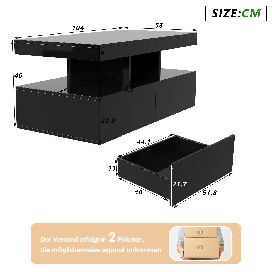 Yelenaro LED-Couchtisch mit Hochglanz & Stauraum