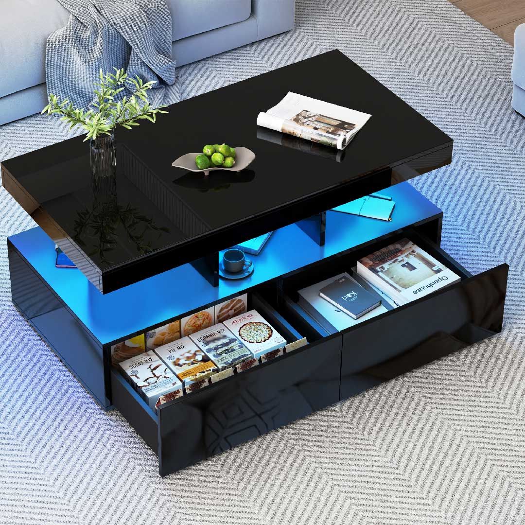 Yelenaro LED-Couchtisch mit Hochglanz & Stauraum
