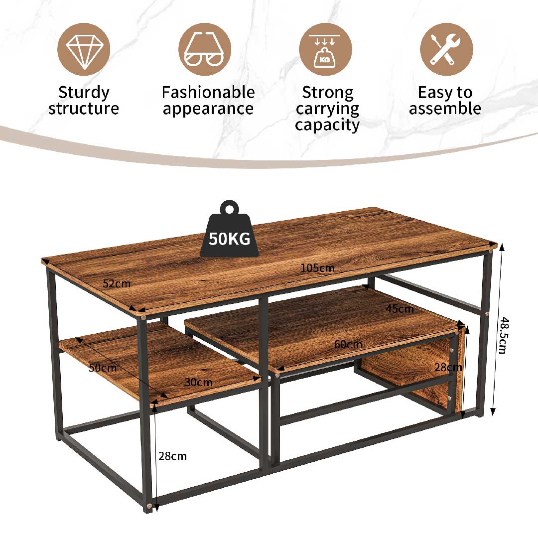 Yelenaro Couchtisch 2er Set Rechteckig – Marmoroptik Gold mit Stauraum