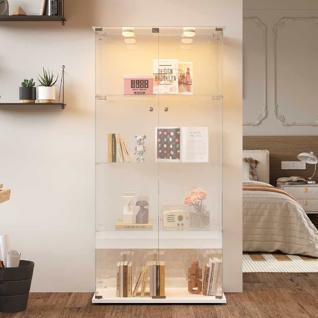 Yelenaro Glasskåp 163×80×35 cm – LED Samlarskåp i glas med dörrar & lås