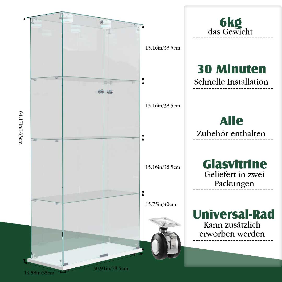 Yelenaro Glasskåp 163×80×35 cm – LED Samlarskåp i glas med dörrar & lås