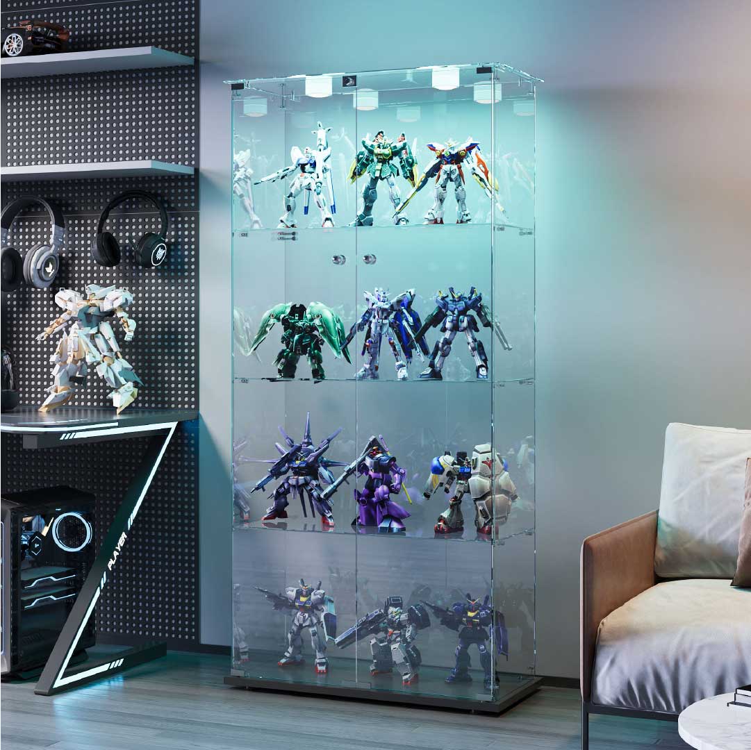 Yelenaro Glasskåp 163×80×35 cm – LED Samlarskåp i glas med dörrar & lås