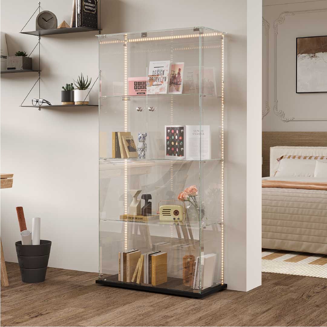 Yelenaro Glasskåp 163×80×35 cm – LED Samlarskåp i glas med dörrar & lås