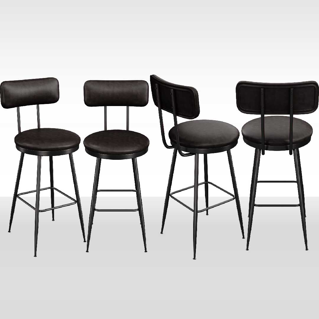 Yelenaro Barhocker Set 2er in Schwarz – PU-Leder Sitzfläche mit Lehne, robuste Metallbeine, Barstuhl für Küche und Essbereich