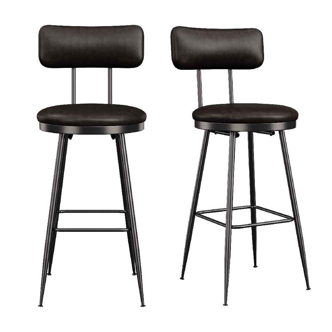Schwarze Barhocker mit Rückenlehne, 65 cm Sitzhöhe – modernes Design, bequem gepolsterter PU-Leder Sitz, stabiler Stand
