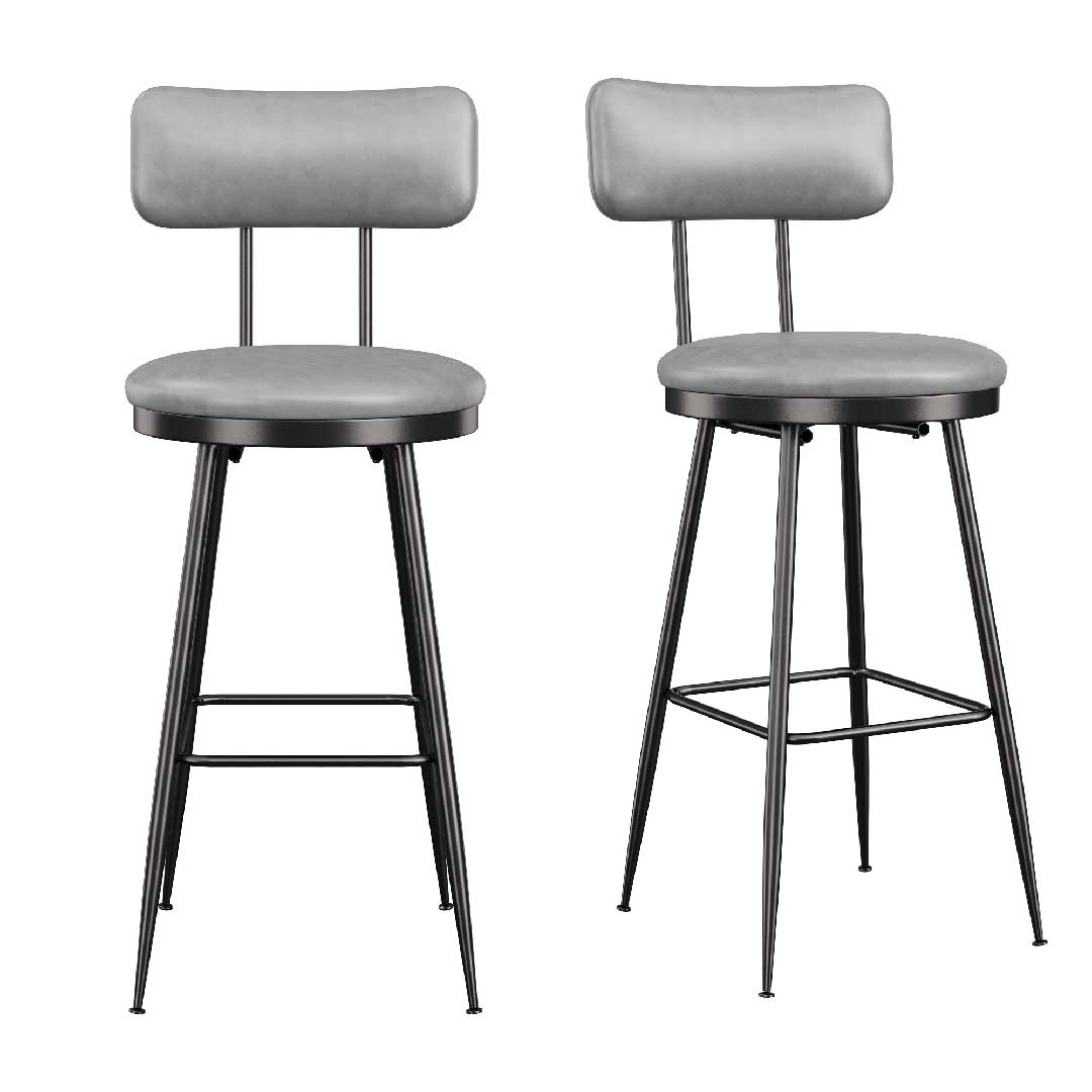 Yelenaro Barhocker Set 2er mit Lehne, 65 cm Sitzhöhe, graues PU-Leder, stabile Metallbeine, moderner Barstuhl für Kücheninsel