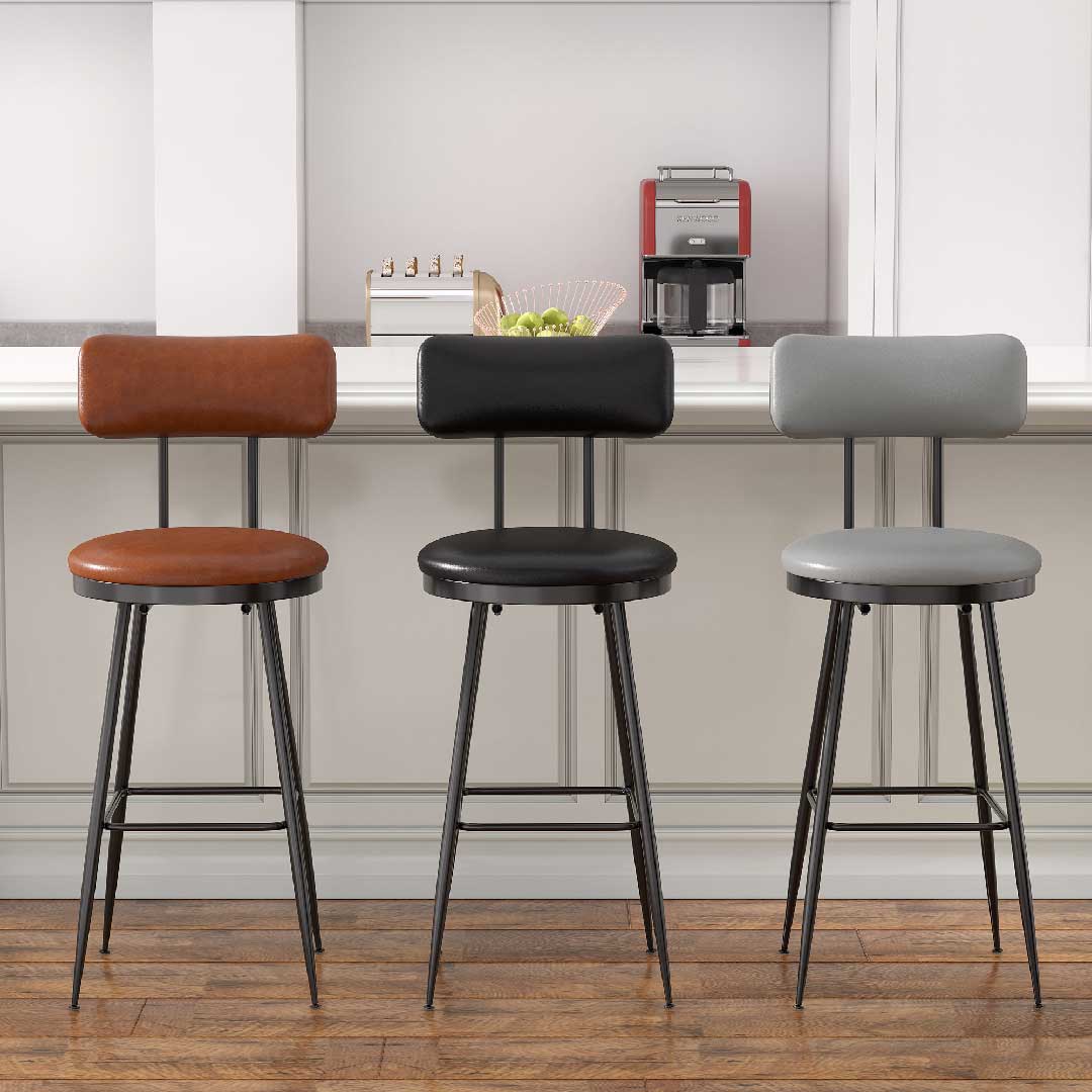 Yelenaro Barhocker Set 2er mit Lehne in verschiedenen Farben – PU-Leder Barstühle, 65 cm Sitzhöhe für Küche und Theke