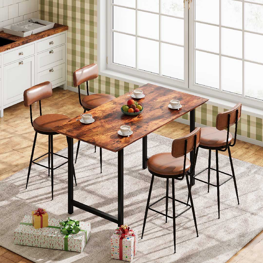 Modernes Esszimmer mit Yelenaro Barhocker Set 2er aus PU-Leder, 65 cm Sitzhöhe, Barstühle mit Lehne an Esstisch und Küchenbereich