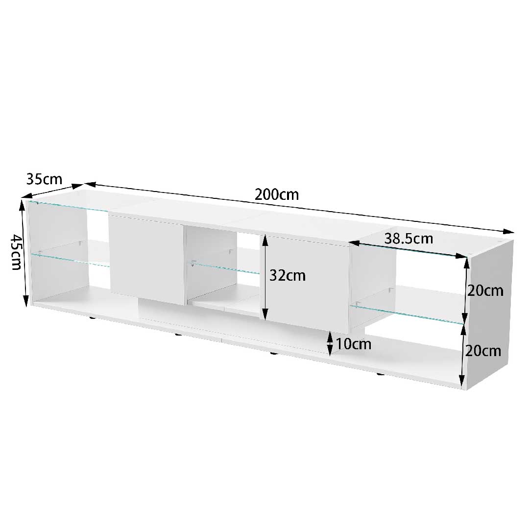 Yelenaro LED TV Lowboard 200 cm – Modernes TV-Möbel mit Glasregalen & RGB-Beleuchtung