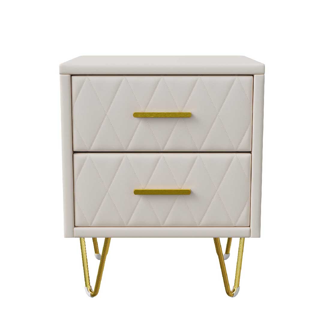 Yelenaro Nachttisch mit 2 Schubladen, Weiß & Gold, Modern 51 cm