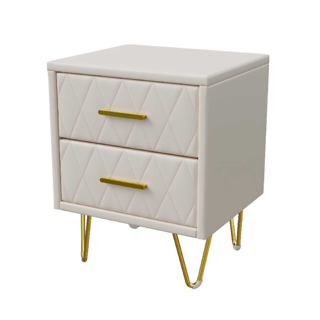 Yelenaro Nachttisch mit 2 Schubladen, Weiß & Gold, Modern 51 cm