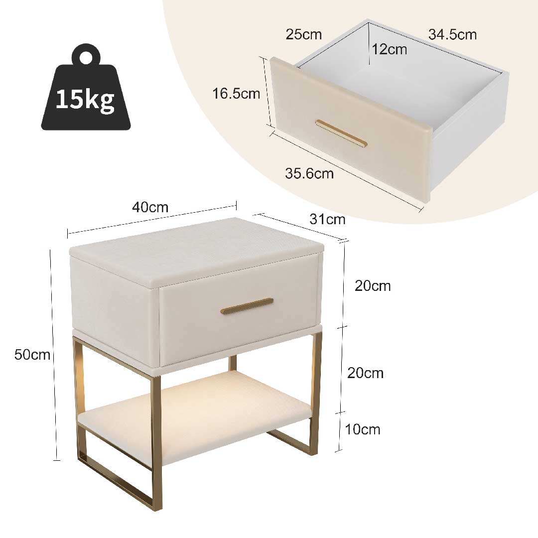 Yelenaro LED nattduksbord 2-pack i sammet – med låda och hylla
