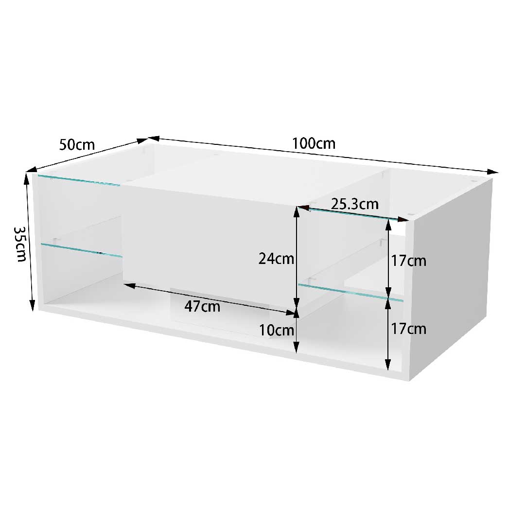 Yelenaro LED Couchtisch – Moderner Hochglanz-Wohnzimmertisch mit Glasablage & Schublade