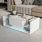 Yelenaro LED Couchtisch – Moderner Hochglanz-Wohnzimmertisch mit Glasablage & Schublade
