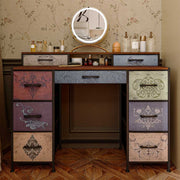 Yelenaro Vintage Kommode mit Stoffschubladen & LED – Metallrahmen, Holzplatte