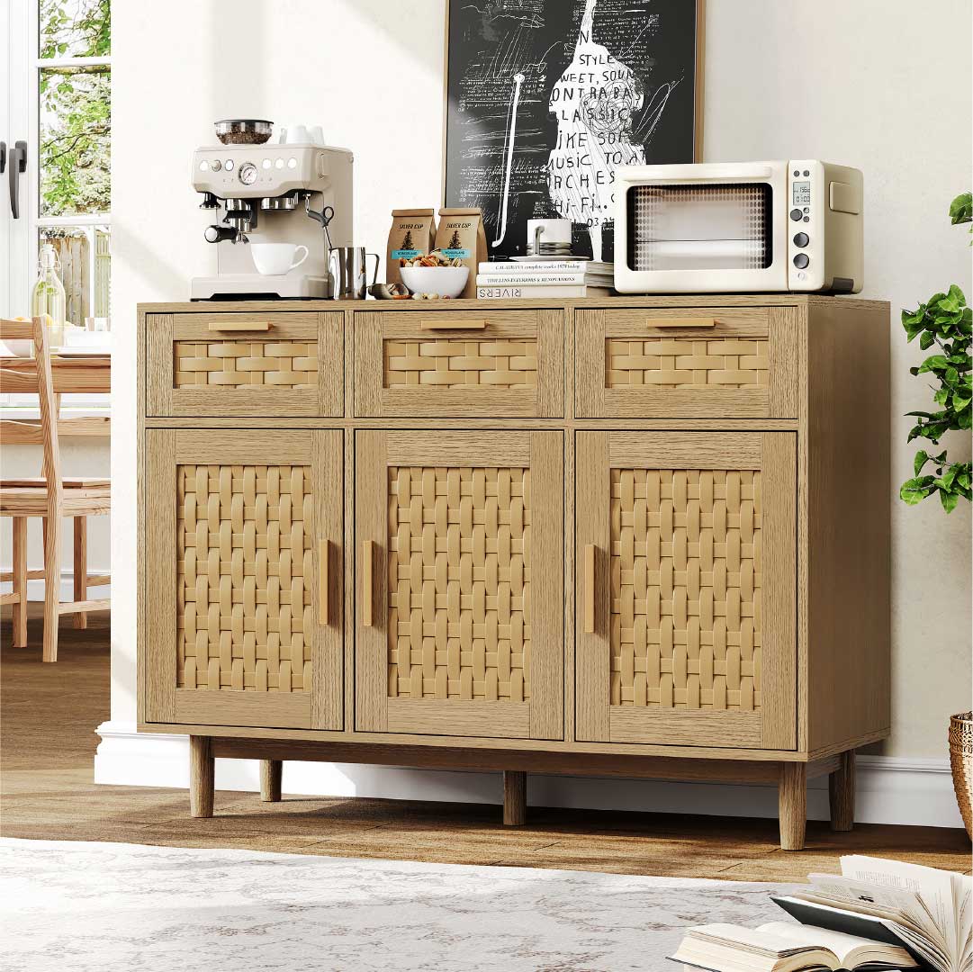 Yelenaro rotting sideboard med 3 lådor och dörrar – träskänk med förvaring