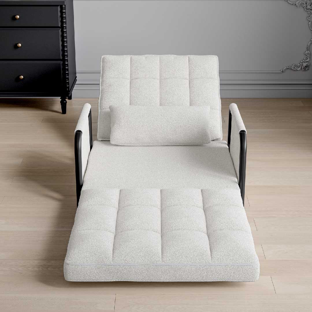 Yelenaro 4-in-1 Schlafsessel in Relaxliege-Position – verstellbares Bouclé Sofa zum Lesen und Entspannen