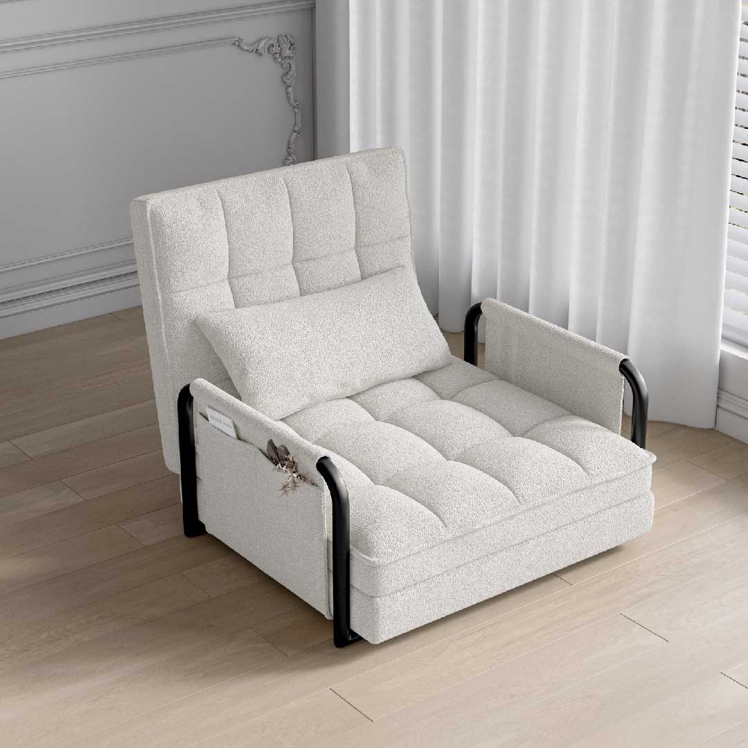 Yelenaro 4-in-1 Schlafsessel Seitenansicht – stabile Armlehnen, platzsparendes Klappsofa für kleine Wohnungen