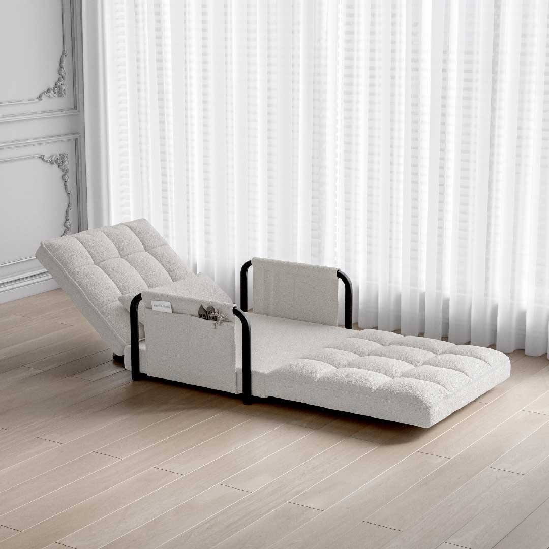 Yelenaro 4-in-1 Schlafsessel als Sofa und Gästebett – modernes Bouclé Design für minimalistisches Wohnambiente