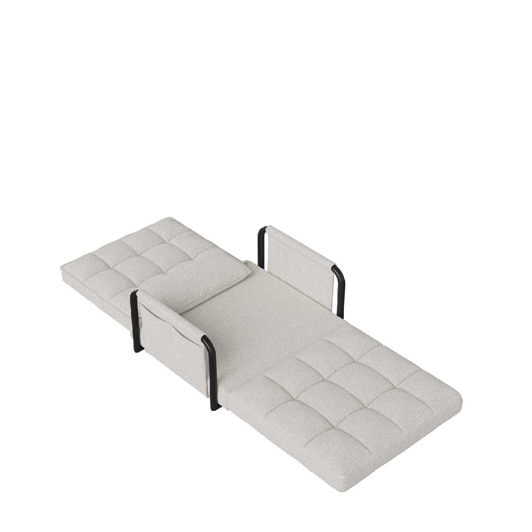 Yelenaro 4-in-1 Schlafsessel als Gästebett ausgeklappt – Bouclé Klappsofa in Liegefunktion, platzsparendes Schlafsofa für kleine Räume