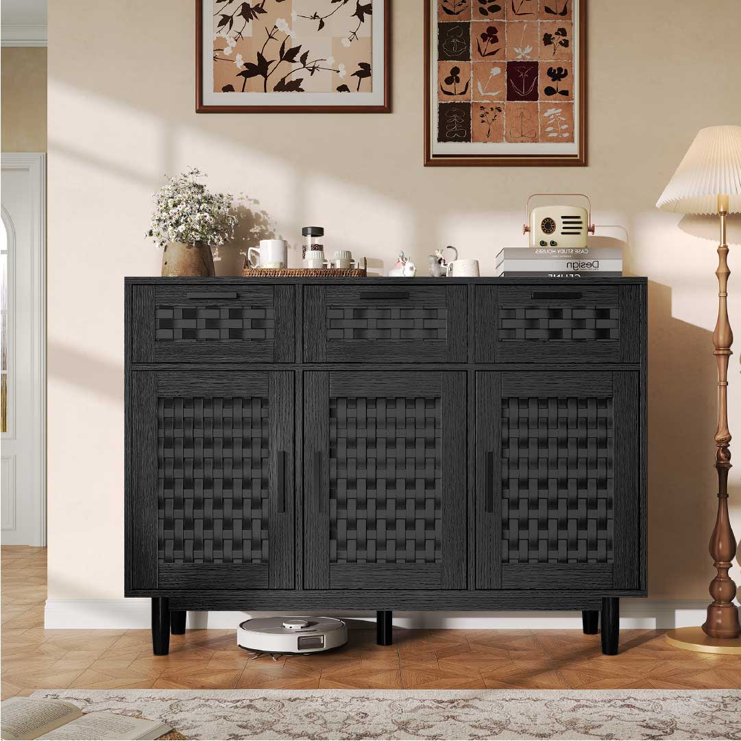 Yelenaro rotting sideboard med 3 lådor och dörrar – träskänk med förvaring
