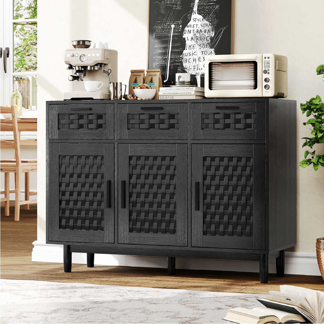 Yelenaro rotting sideboard med 3 lådor och dörrar – träskänk med förvaring