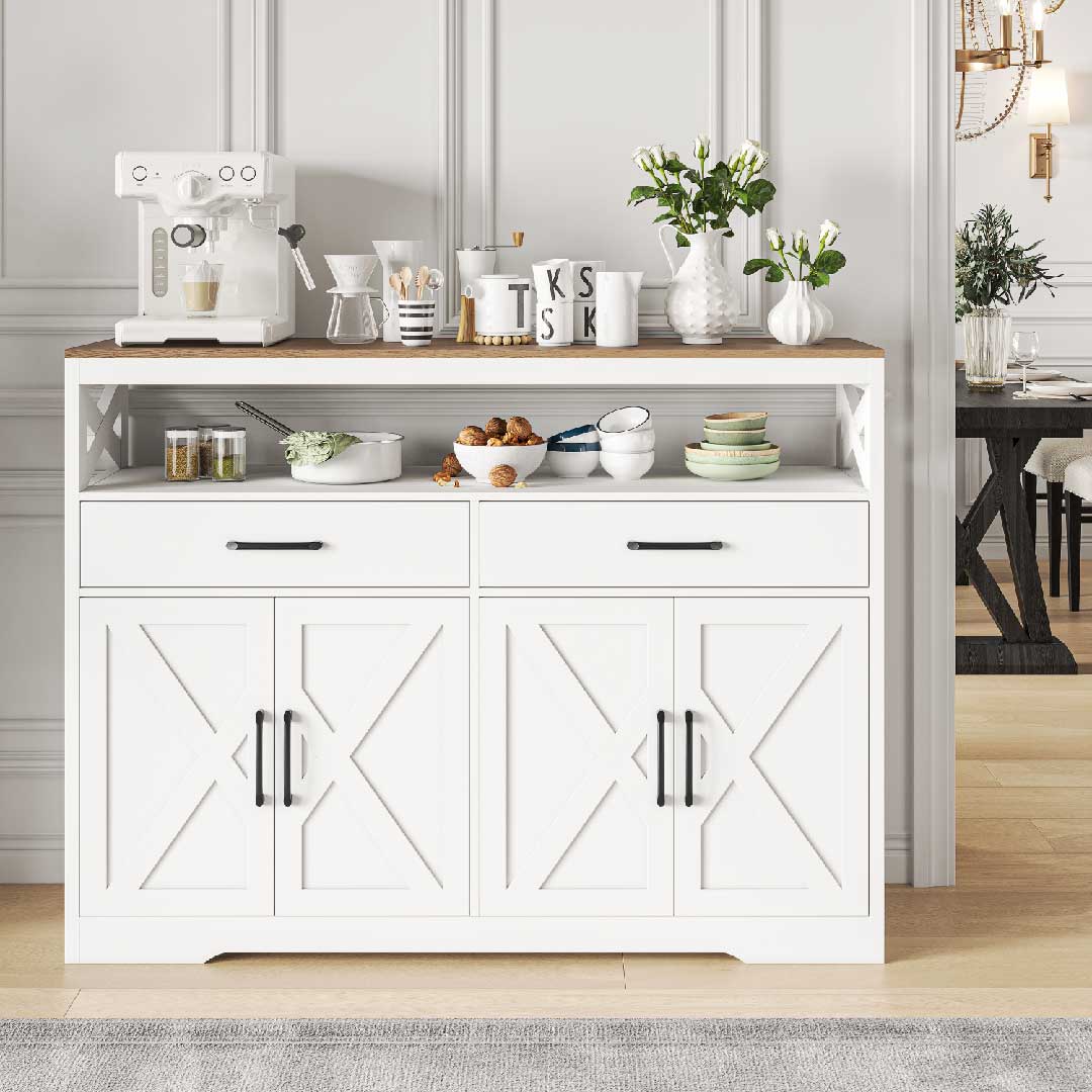 Yelenaro Sideboard mit belastbarer Arbeitsplatte, ideal als Küchenbuffet für Kaffeemaschine, Geschirr und Vorräte