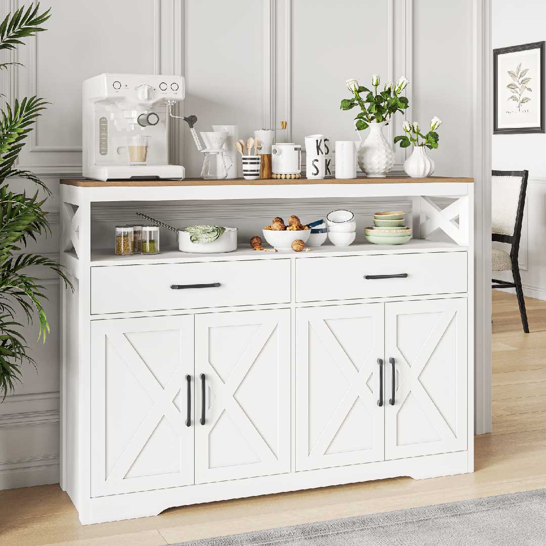Modernes Sideboard Weiß 140 cm mit 2 Schubladen und 4 Türen, vielseitiger Stauraum für Esszimmer oder Wohnzimmer