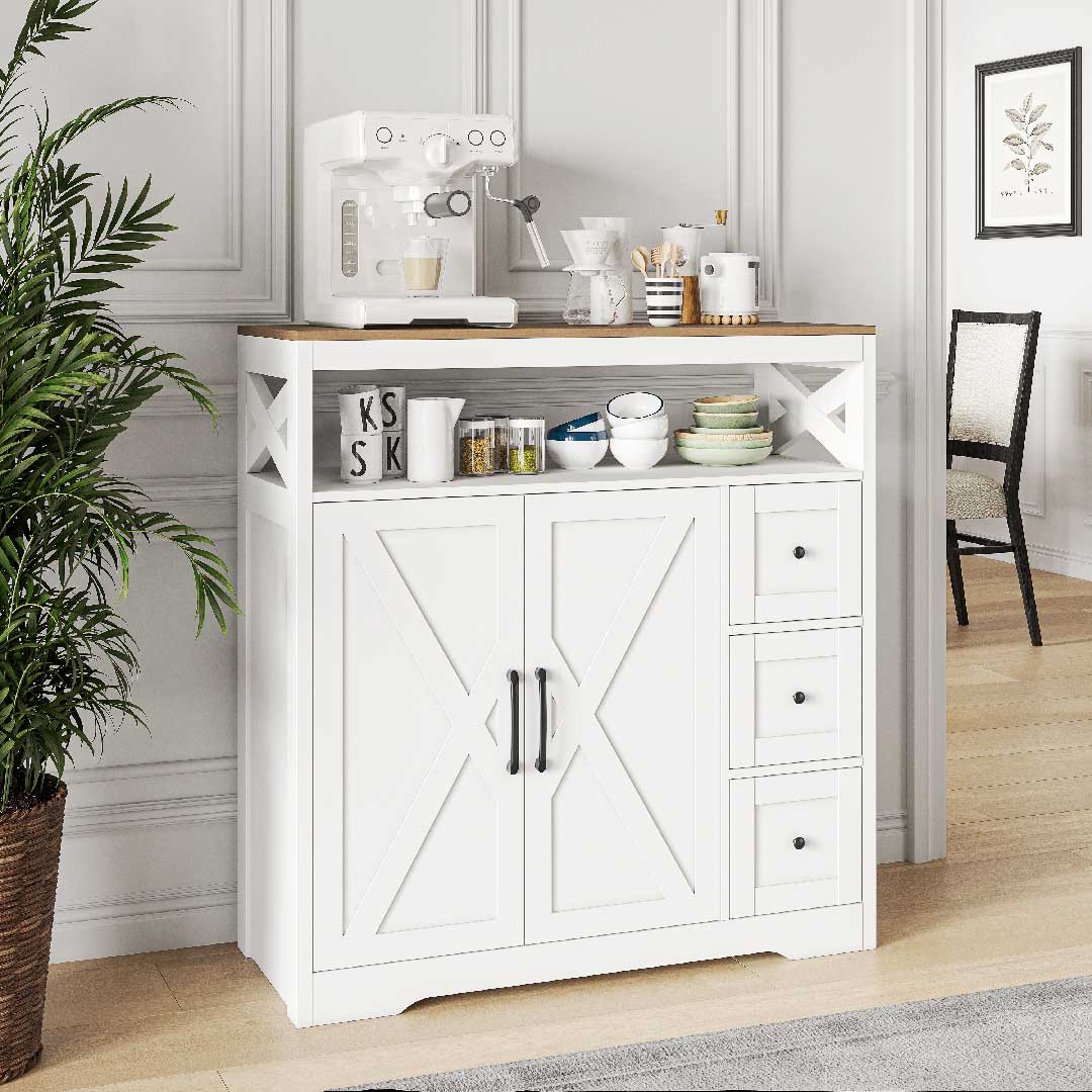 Küchenschrank mit Arbeitsplatte von Yelenaro, ideal für Kaffeemaschine, Geschirr und Küchenutensilien