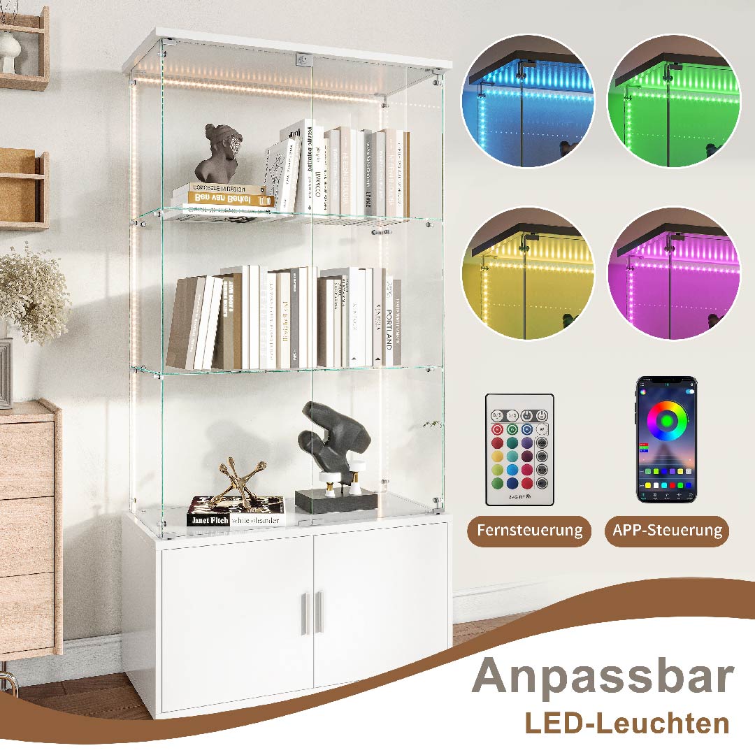 Glasvitrine mit LED-Lichtstreifen und Fernbedienung – LED-Steuerung per App oder Remote für individuelle Lichtstimmungen
