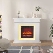 Yelenaro Elektrokamin 39 Zoll in Weiß mit Heizung, moderner Elektrokamin mit 3D-Flamme und LED-Ambientelicht im Wohnzimmer