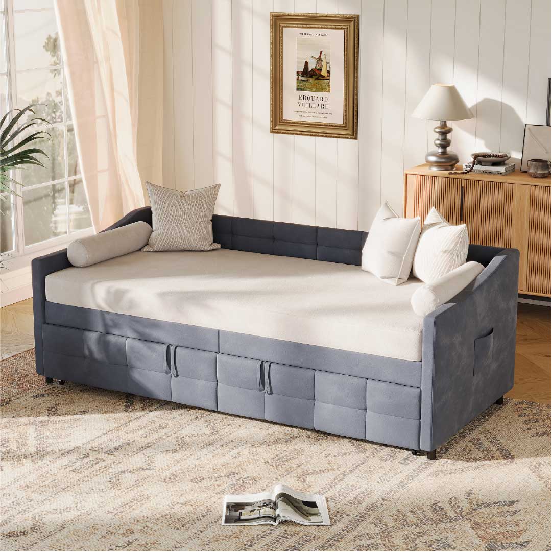 Yelenaro bäddsoffa utdragbar med ribbotten – 2-i-1 bäddsoffa 90×200
