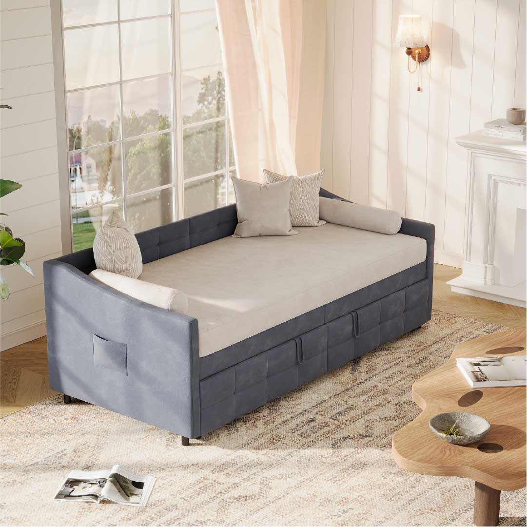 Yelenaro bäddsoffa utdragbar med ribbotten – 2-i-1 bäddsoffa 90×200