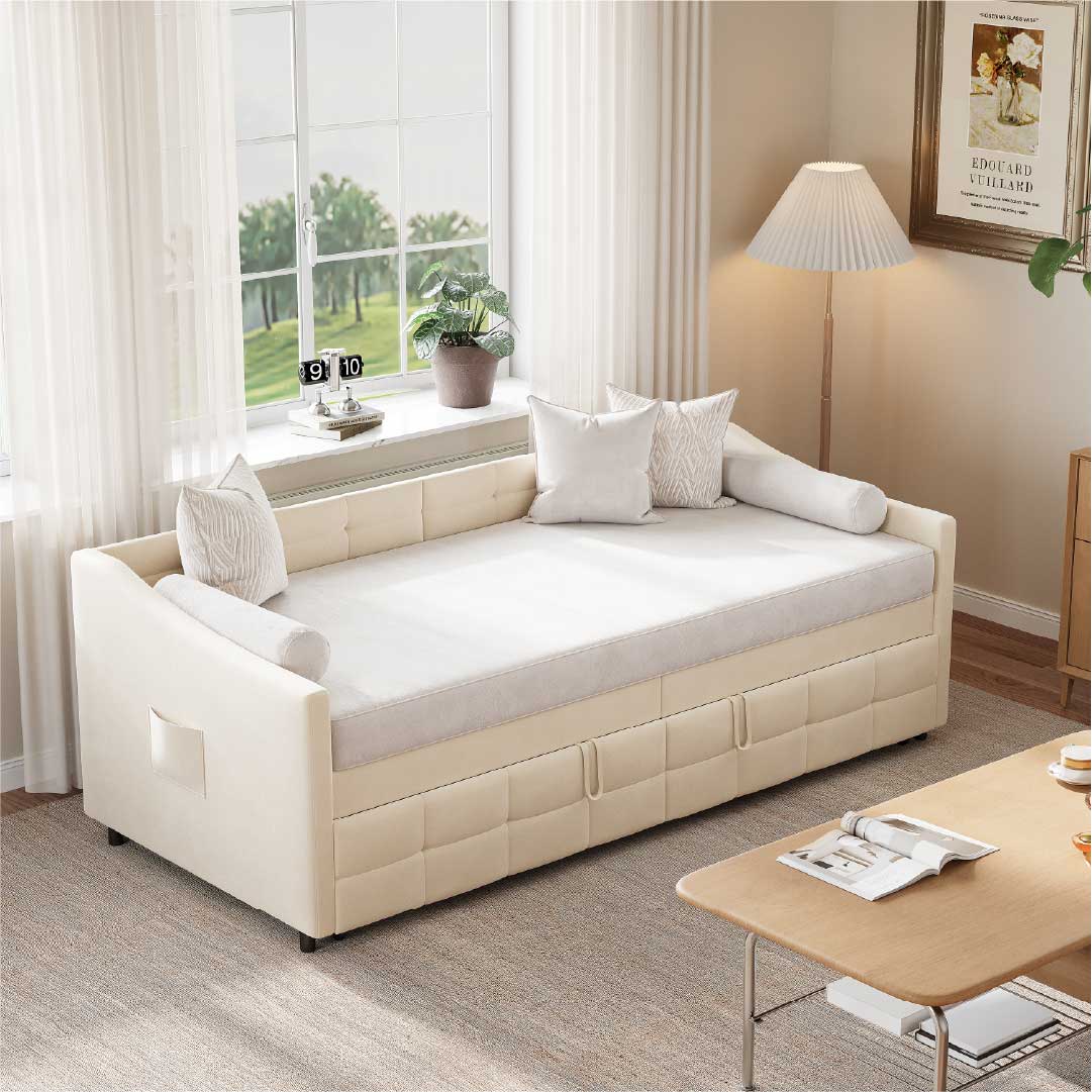 Yelenaro bäddsoffa utdragbar med ribbotten – 2-i-1 bäddsoffa 90×200