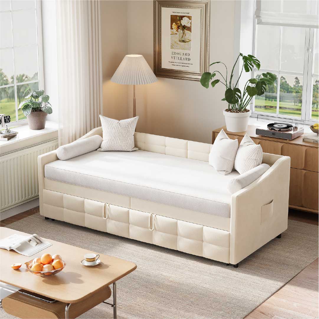 Yelenaro bäddsoffa utdragbar med ribbotten – 2-i-1 bäddsoffa 90×200
