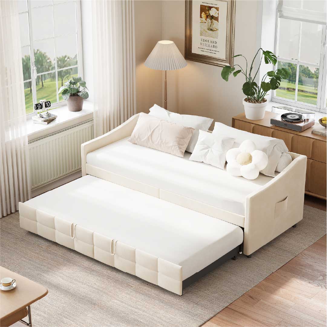 Yelenaro bäddsoffa utdragbar med ribbotten – 2-i-1 bäddsoffa 90×200