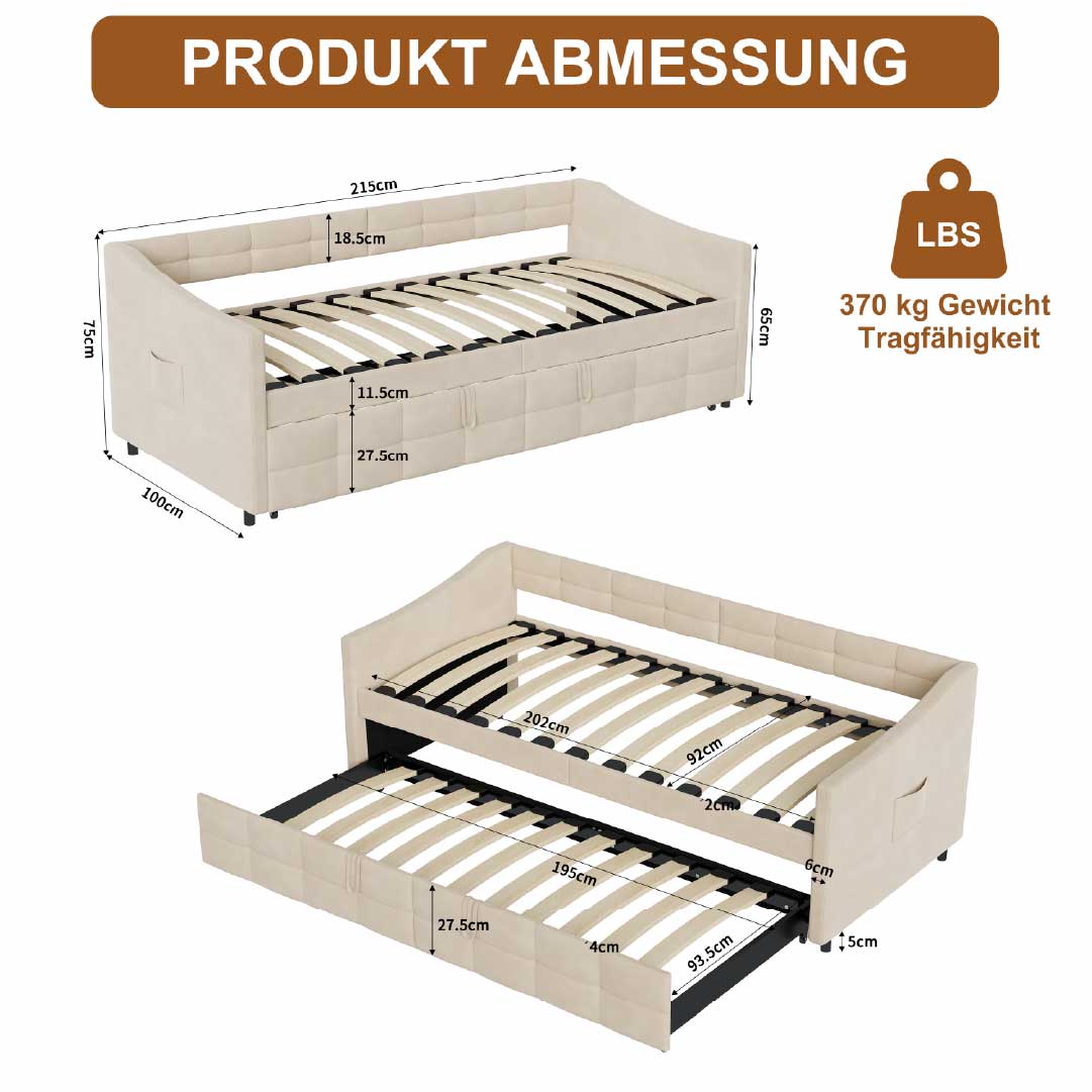 Yelenaro bäddsoffa utdragbar med ribbotten – 2-i-1 bäddsoffa 90×200