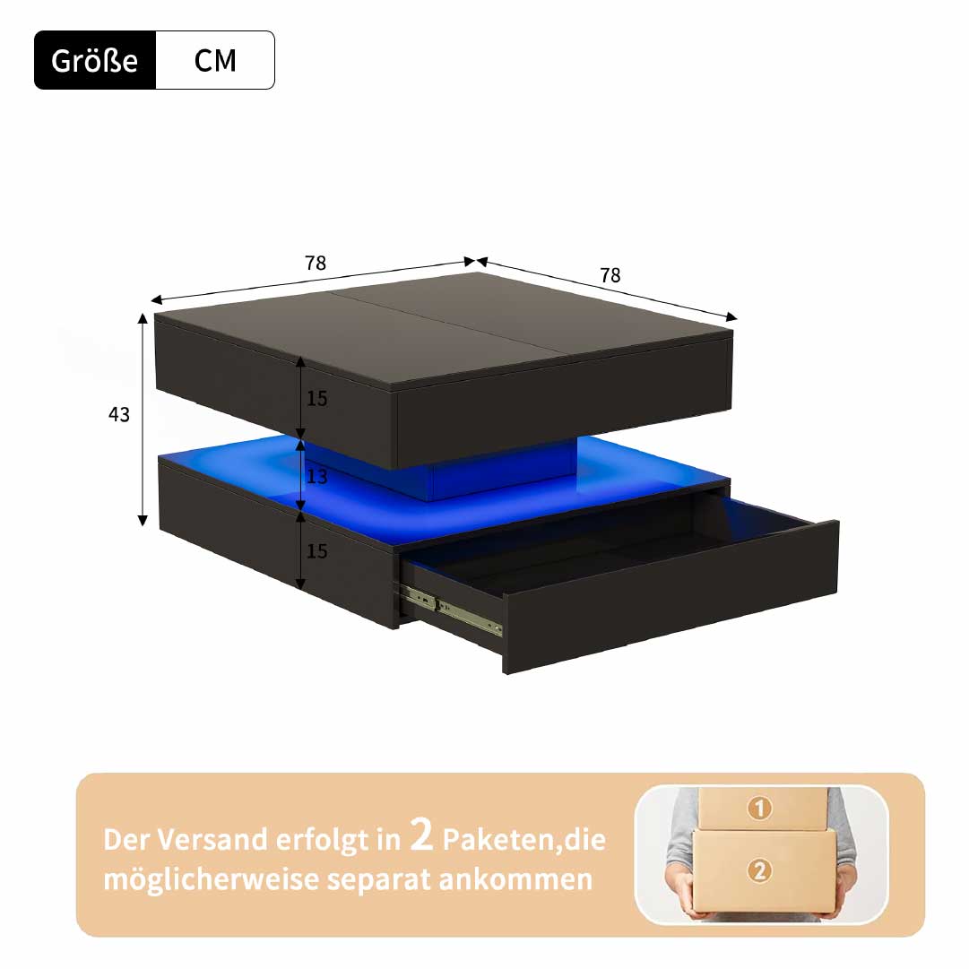 Yelenaro LED-soffbord 78x78 cm med förvaring och 2 lådor
