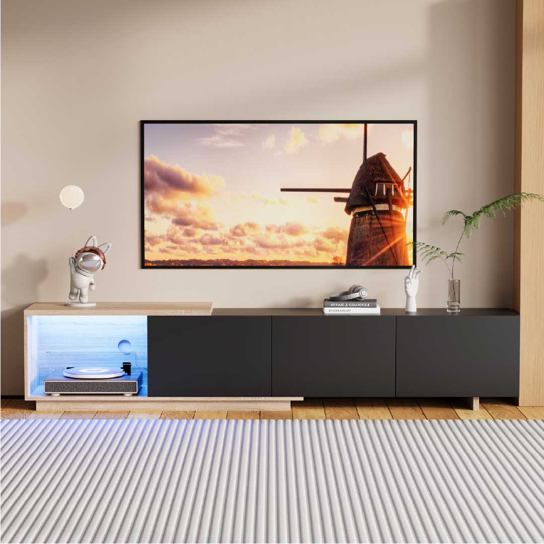 YELENARO Utdragbar TV-bänk 163–240 cm med sensor-LED & 3 push-lådor