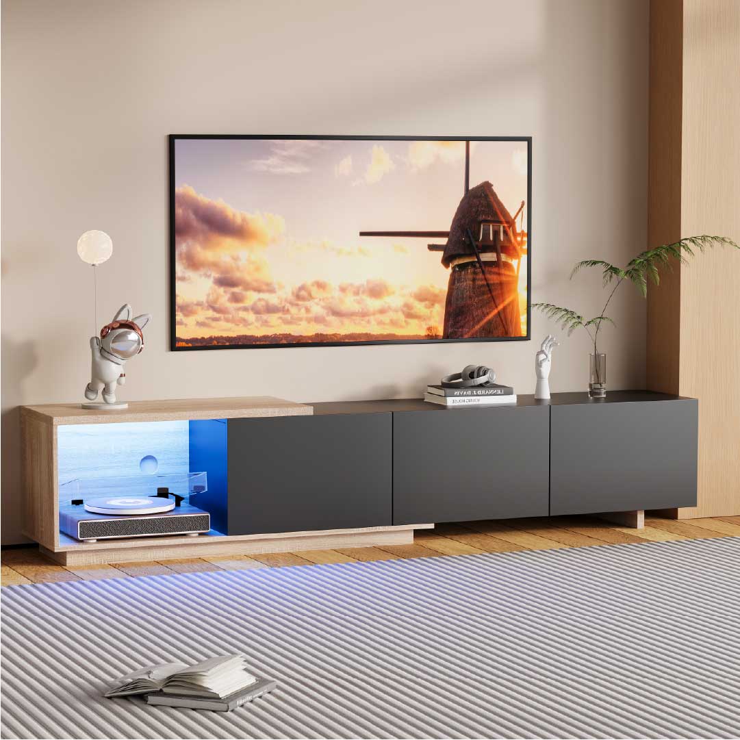 YELENARO Utdragbar TV-bänk 163–240 cm med sensor-LED & 3 push-lådor