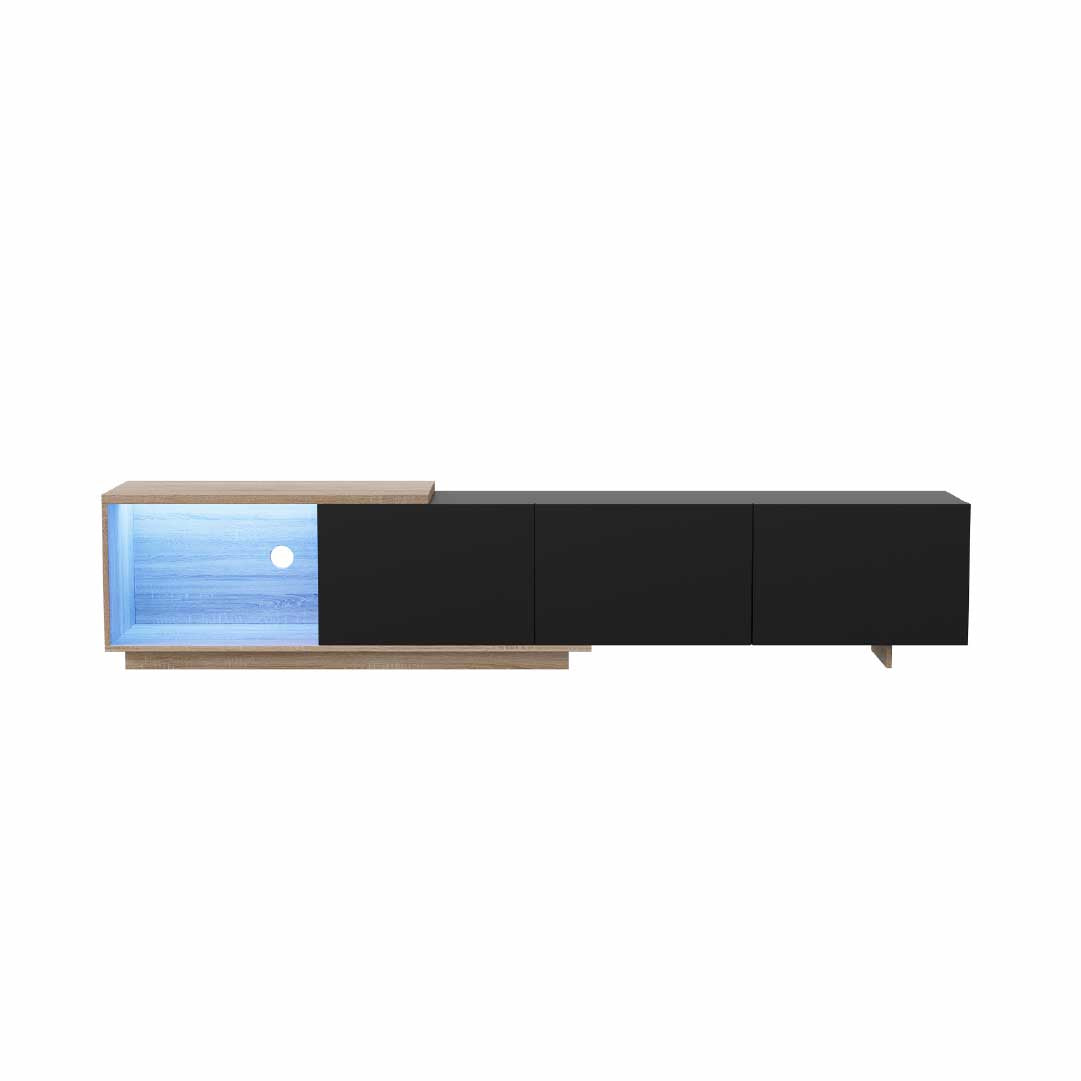 YELENARO Utdragbar TV-bänk 163–240 cm med sensor-LED & 3 push-lådor