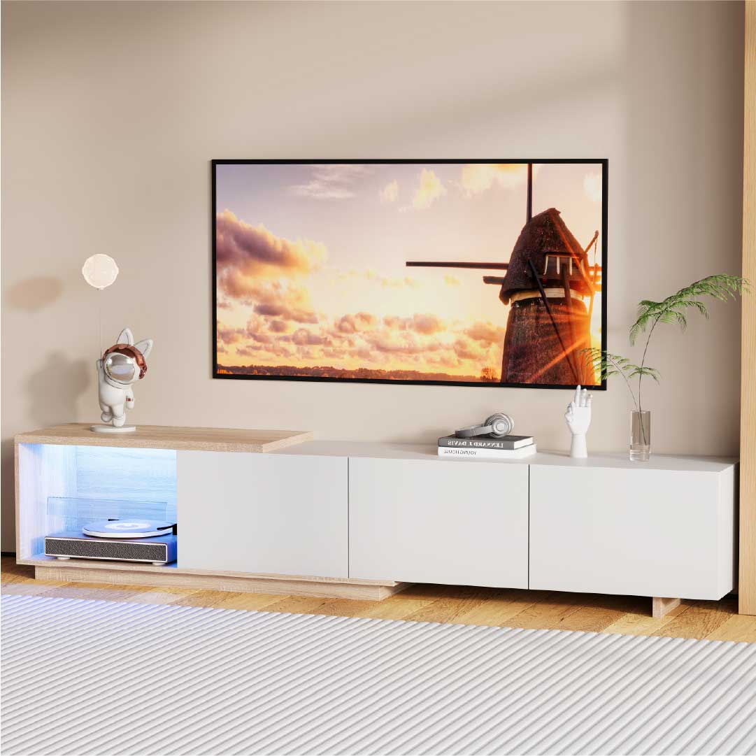 YELENARO Utdragbar TV-bänk 163–240 cm med sensor-LED & 3 push-lådor
