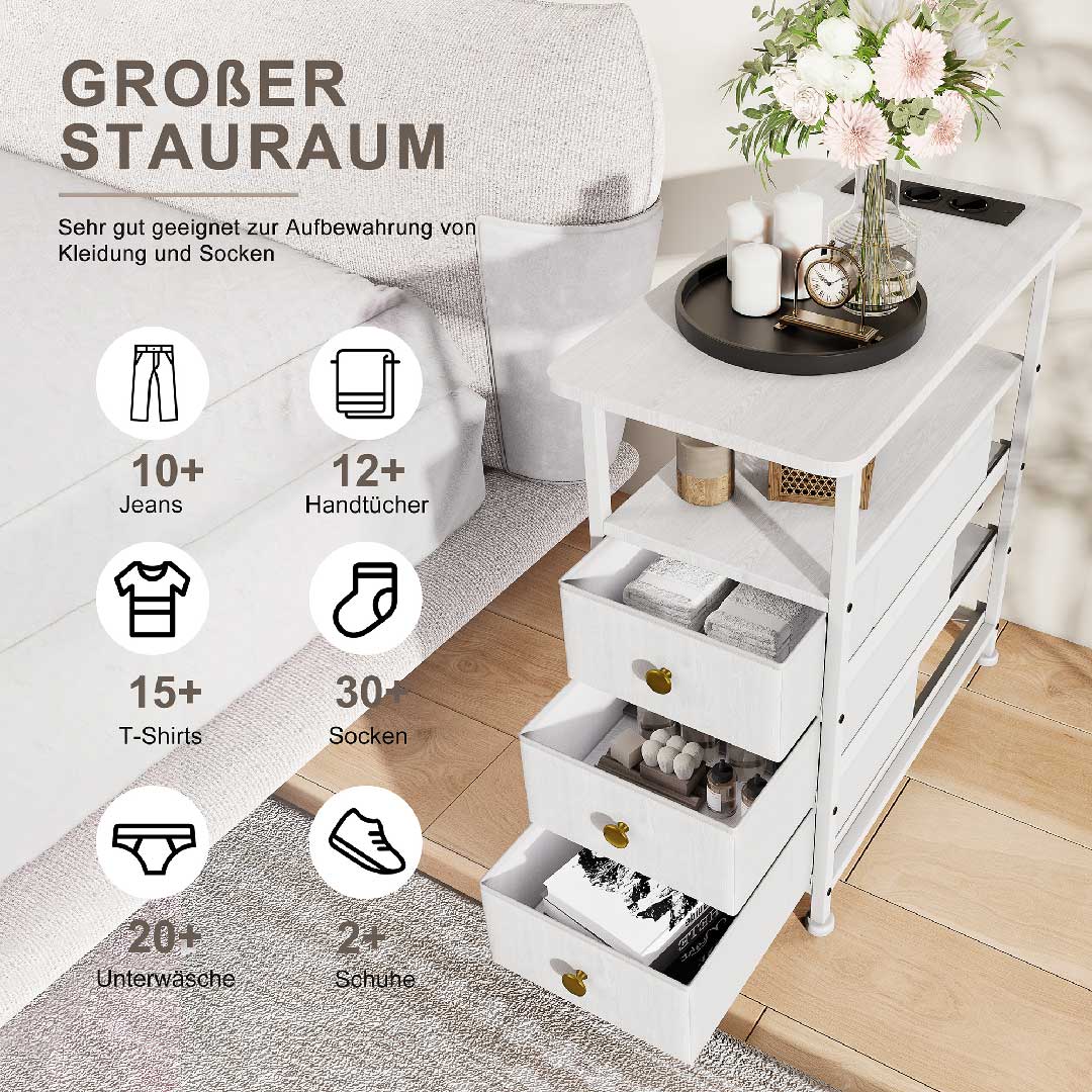 Yelenaro sängbord med laddstation och 3 lådor – USB & Type-C sidobord