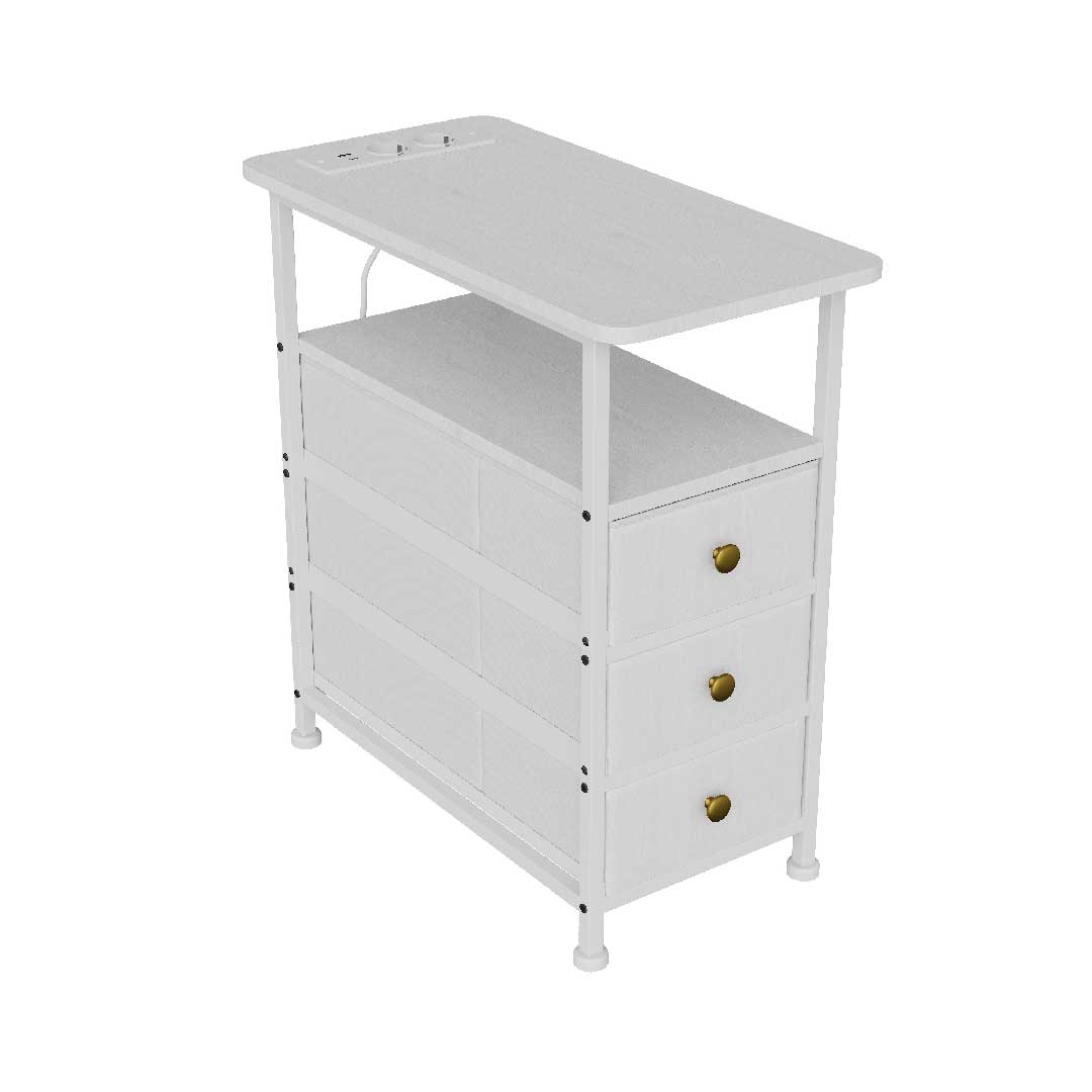 Yelenaro sängbord med laddstation och 3 lådor – USB & Type-C sidobord