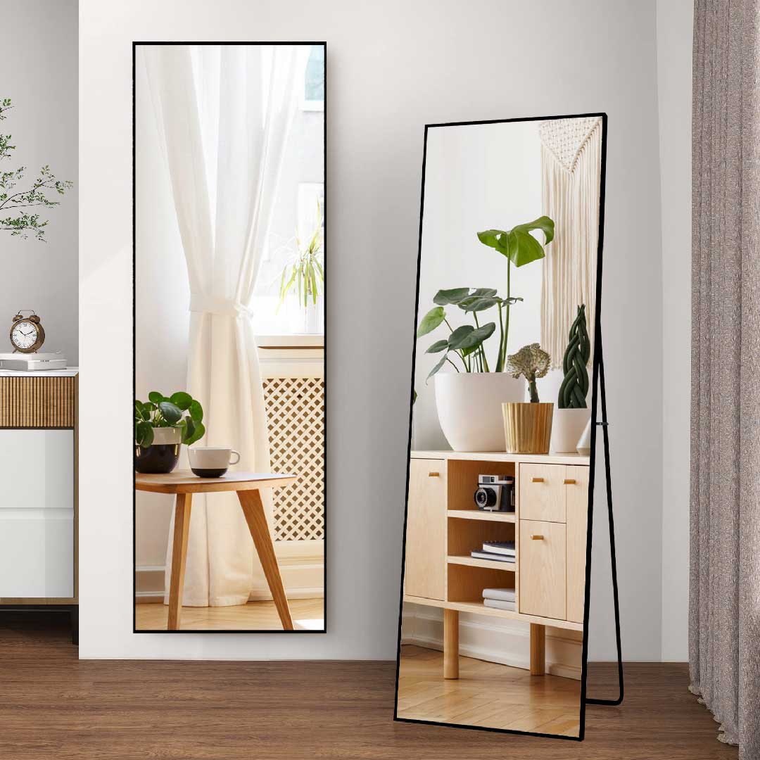 Yelenaro Standspiegel flexibel als Stand- oder Wandspiegel nutzbar, verzerrungsfreies Sicherheitsglas mit Aluminiumrahmen