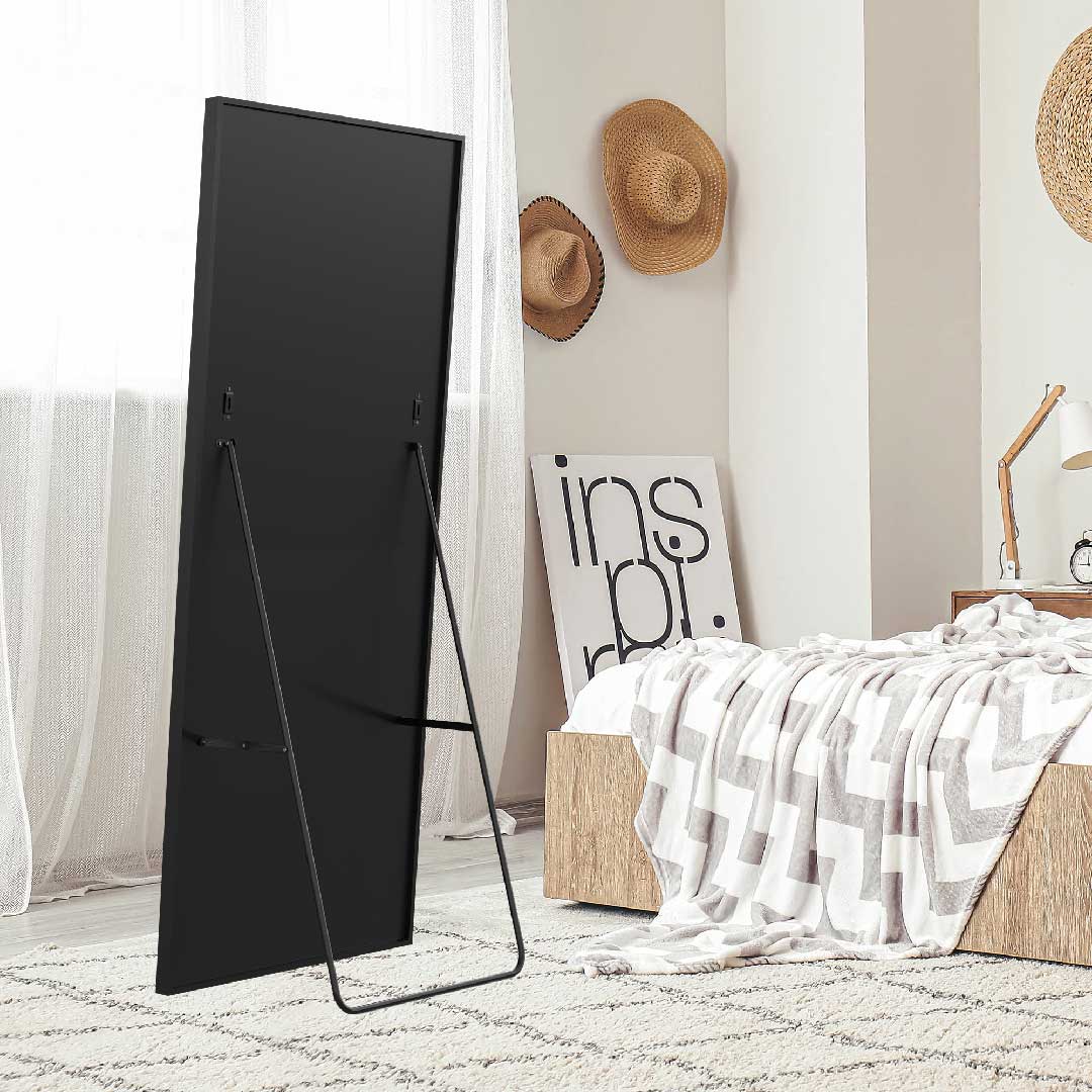 Yelenaro Standspiegel aus Sicherheitsglas mit Aluminiumrahmen, Rückansicht mit stabilem Standfuß, ideal für Schlafzimmer und Ankleidezimmer